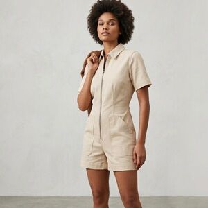 Everlane Denim Short Coverall Beige Utility Romper